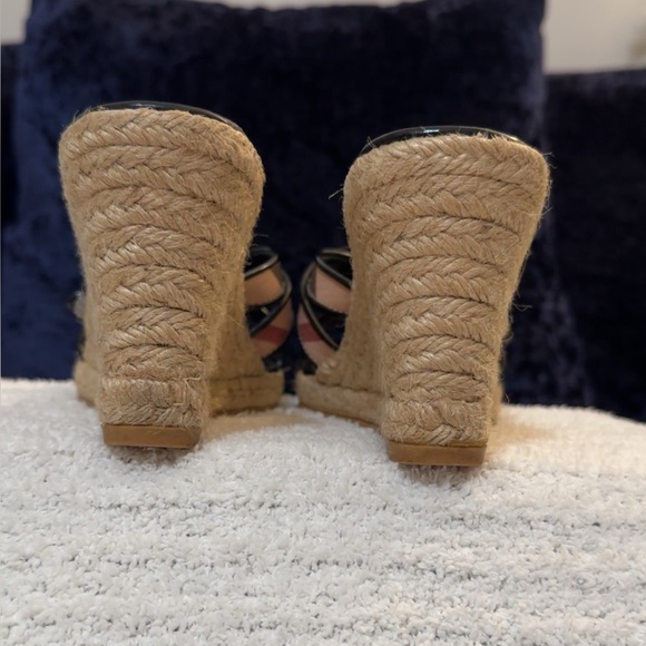 Burberry Black and Tan Plaid Wedge Sandals - Picture 8 of 12